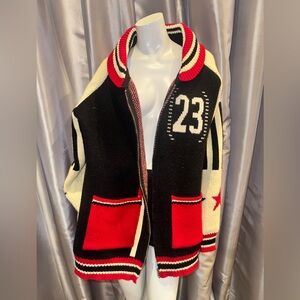 Never Worn!! Oversized Varsity Jacket with Red and Black Design